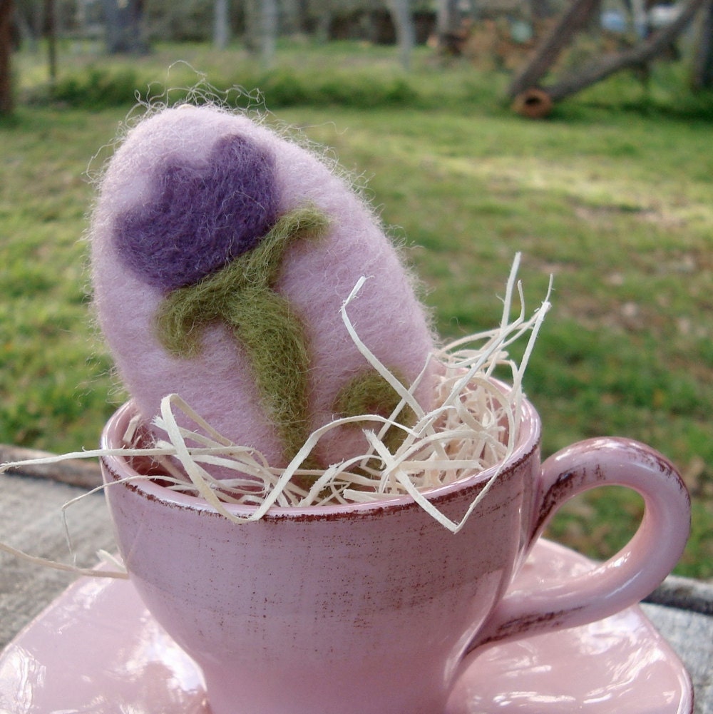 Pink Felted Tulip Easter Egg