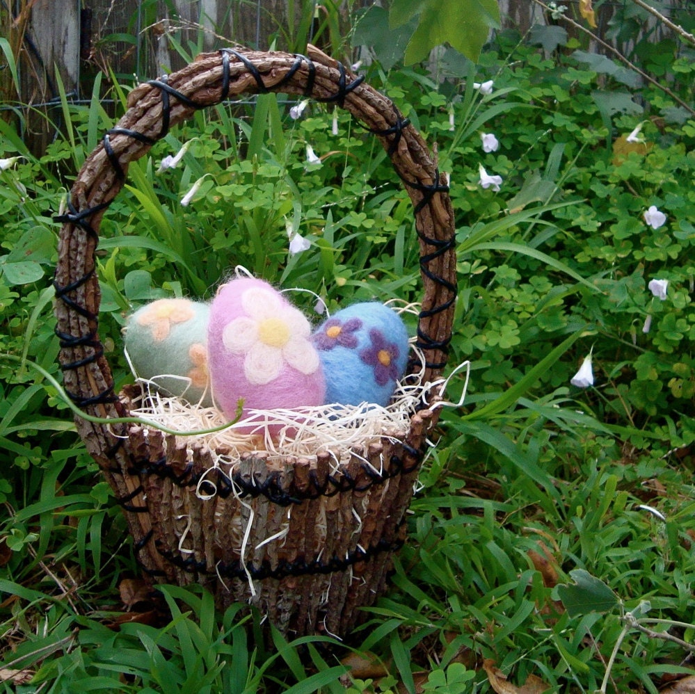 Felted Flower Egg Trio