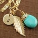 Bridemaids Gift, Leaf Pendant, Gold Leaf Necklace, Turquoise Necklace, Bridal Jewelry