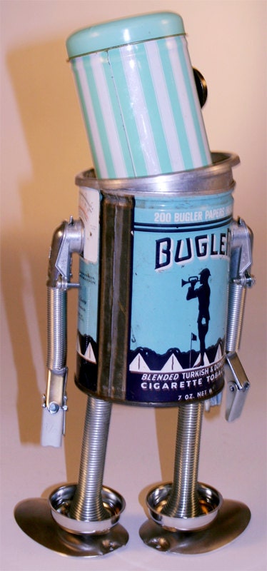 Lowell the Lonely Bugler Bot Assemblage Steampunk Robot Sculpture