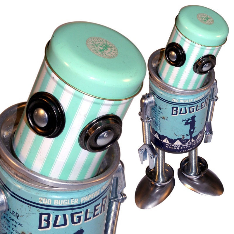 Lowell the Lonely Bugler Bot Assemblage Steampunk Robot Sculpture