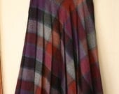 WOOL PURPLE plaid a-line pleated skirt 80's S
