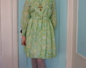 GREEN MARBLE 60's handmade dress S