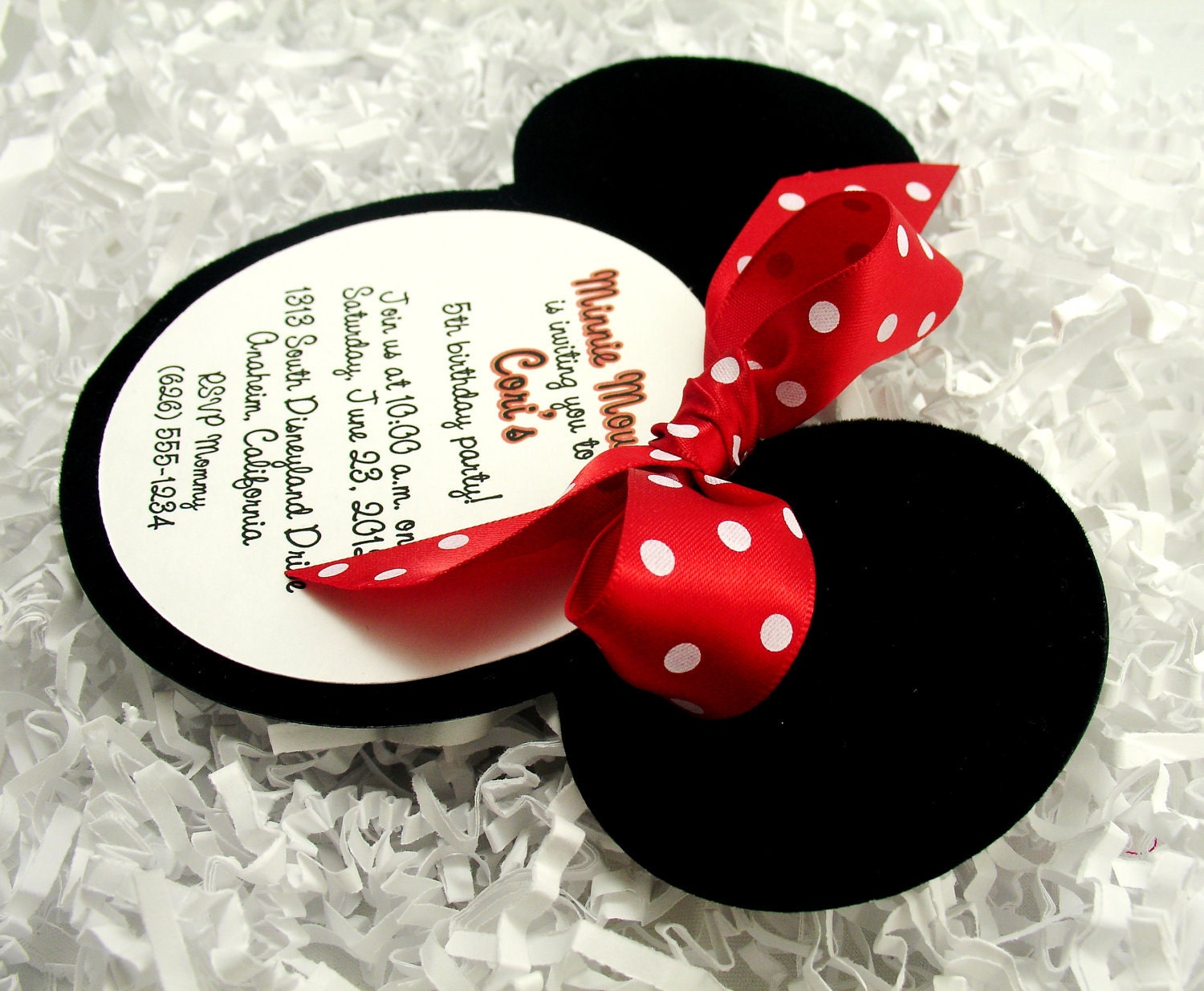 Minnie Mouse Invitations Red - Handmade Velvet Die Cut - 10