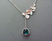 Silver Triple Orchids Emerald Lariat Necklace- May Birthstone, romantic bridesmaids jewelry, available in gold and other birthstone colors. - ACutieChick
