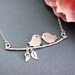 Personalized Love Birds Necklace in Silver- Valentine, anniversary, mom gifts, necklace also available in gold.