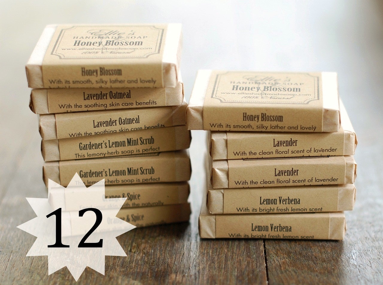 12 Handmade Soap Favors - Individually Wrapped Guest Soaps - Mix & Match Natural Scents