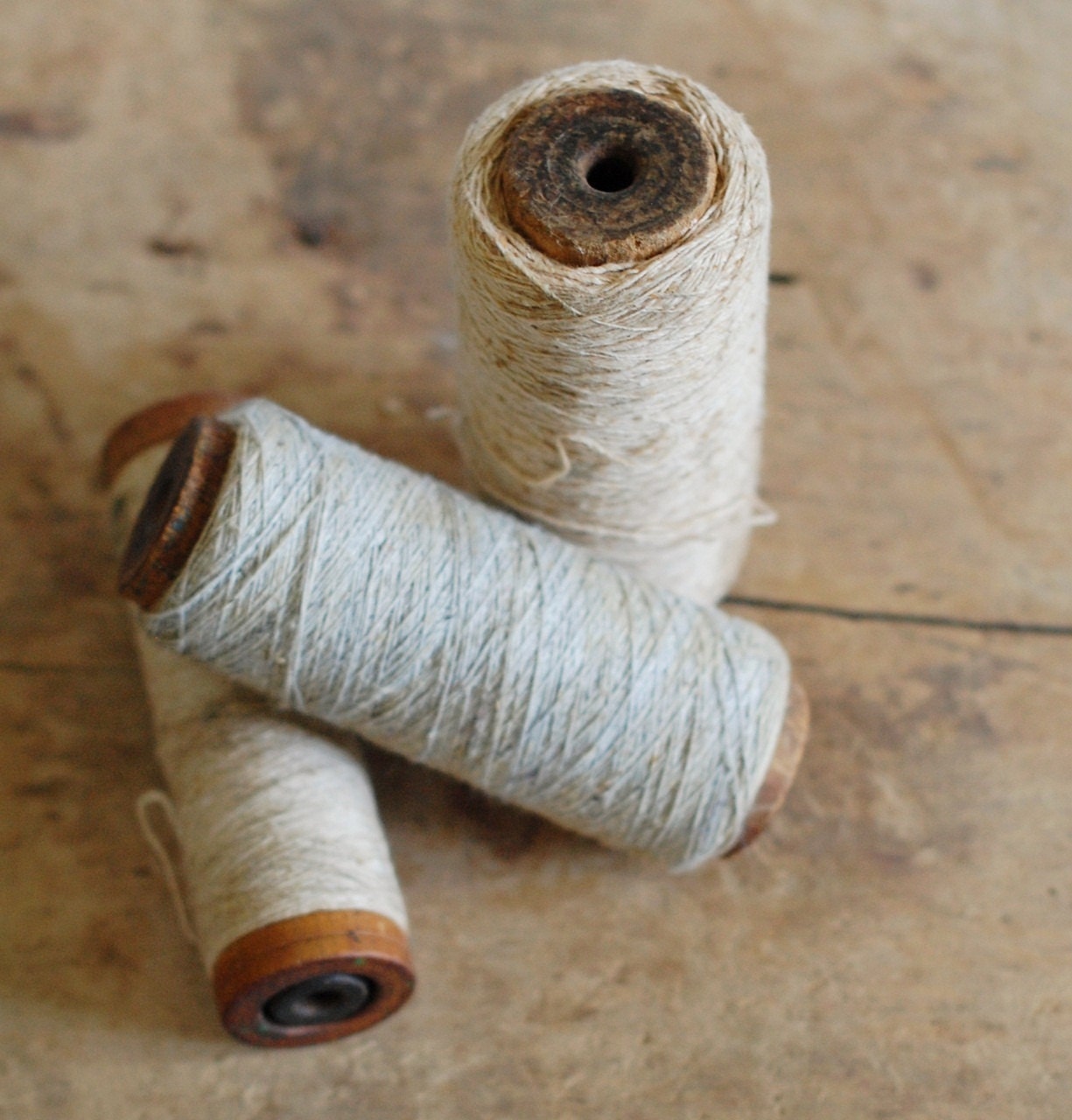 Set of 3 Old Spools of Vintage Yarns & Thread