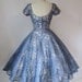 1950's Stormy Blue Lace Illusion Cocktail Party Prom Wedding Dress XS