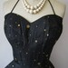 1950's Polkadot Halter Black Gold Strapless Organza Cocktail Party Mad Men Circle Sun Dress S M