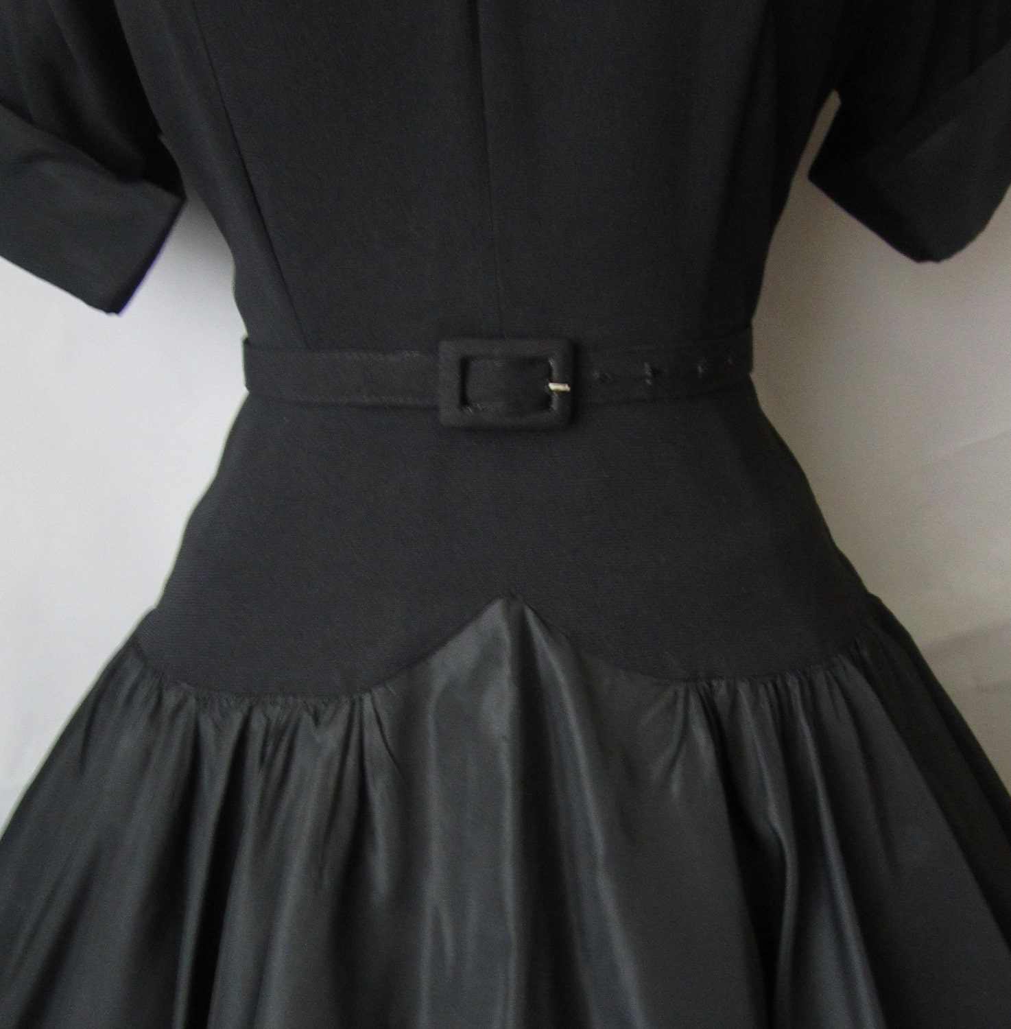 50's Cocktail Dress // Vintage 1950's Black Taffeta New Look Cocktail Party Full Dress S