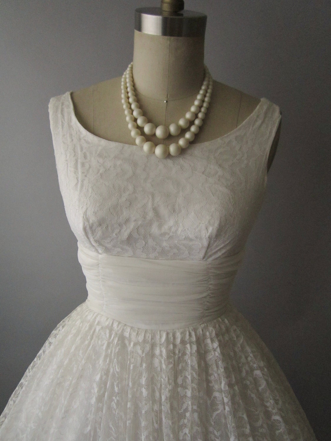 50's Prom Dress // Vintage 1950's White Lace Chiffon Full Wedding Party Prom Dress XS