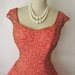 50's Beaded Chiffon Dress // Vintage 1950's Couture Beaded Salmon Chiffon Full Cocktail Party Dress S M