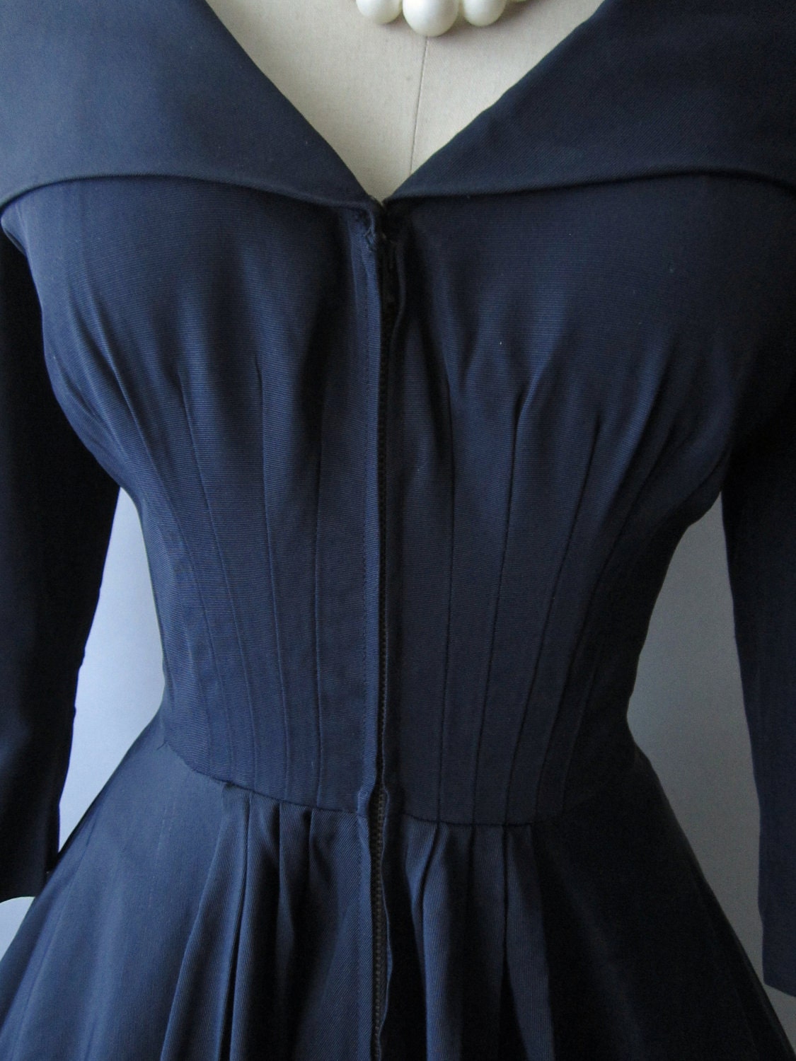 50's Cocktail Dress // Vintage 1950's Navy New Look Full Cocktail Party Dress M L