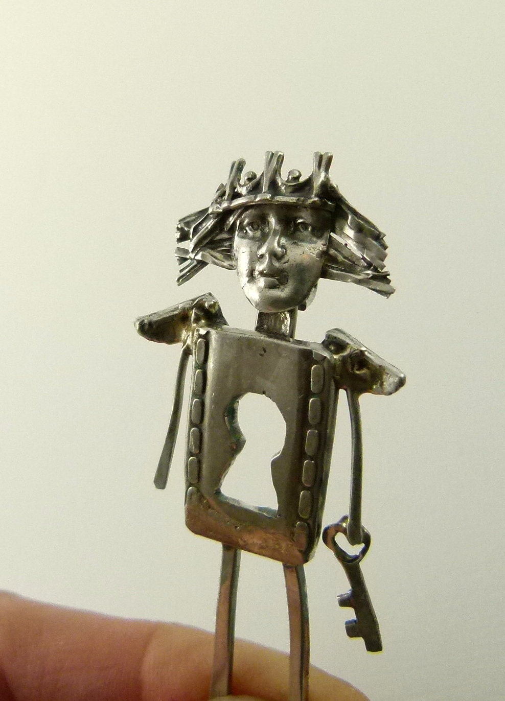Angel Kaylynn Holds The Key - Up Cycled Sterling, And PMC - Art Jewelry Pendant - 641