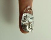 She Talks To Angels - Up Cycled Sterling Silver And PMC - Art Jewelry Pendant - Echo Friendly - 708