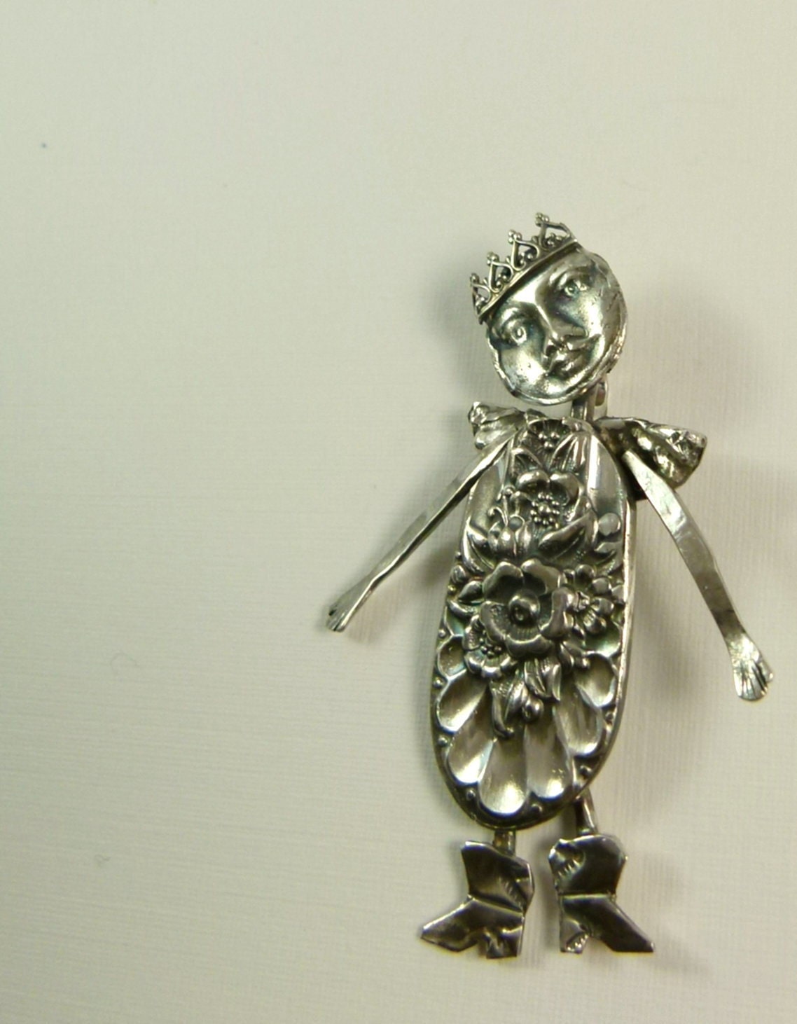 Angel Ingrid Opens Herself To Positive Energy - Re-purposed Sterling Silver, Spoon Handle, And PMC - Art Jewelry Pendant - 675