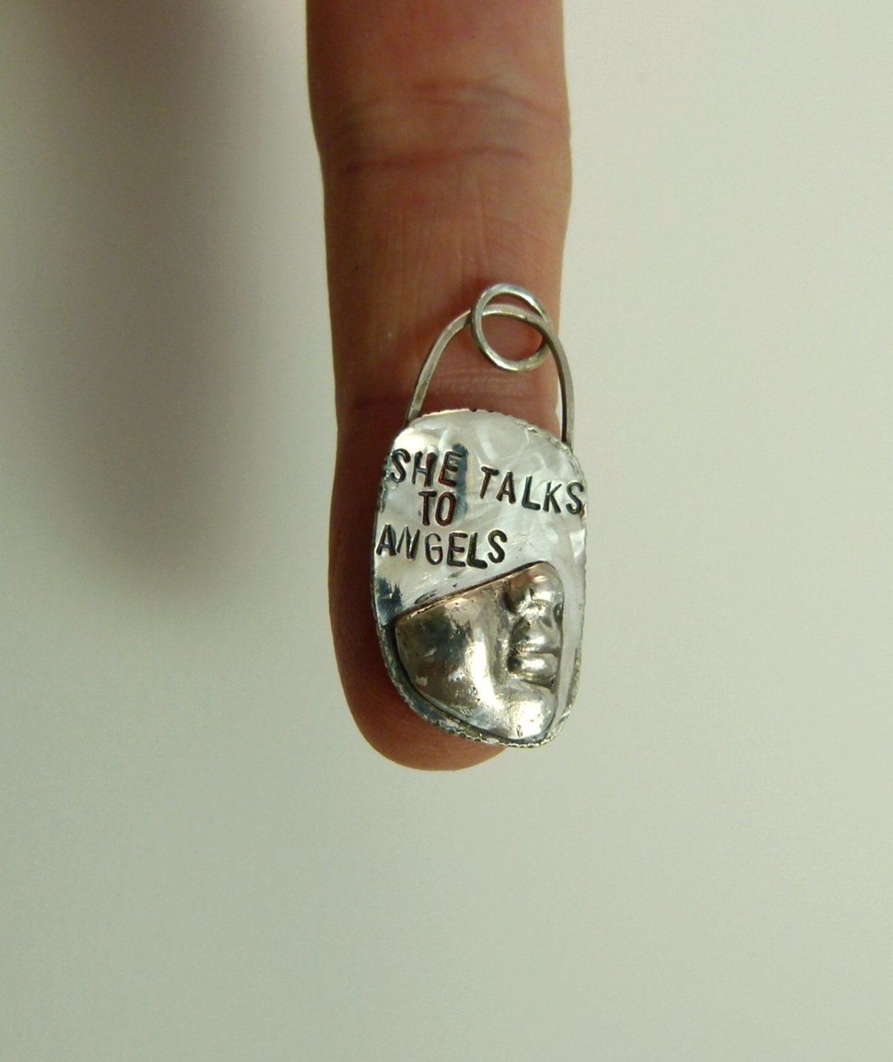 She Talks To Angels - Up Cycled Sterling Silver And PMC - Art Jewelry Pendant - Echo Friendly - 708
