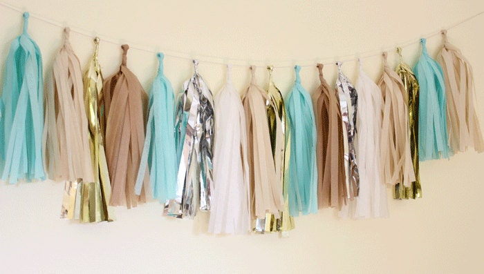 Tissue Tassel Garland-18 tassels- Seaside