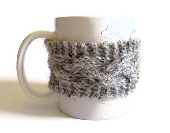 Mug Cozy Coffee Cozy Coffee Sleeve Cup Cozy Cable Knit in Gray Marble