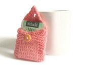 Tea Tote Tea Holder Tea Bag Purse in Light Pink Handknit