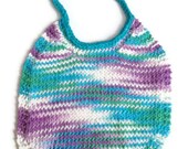 Cotton Baby Bib Handknit in Blue Green Purple and White
