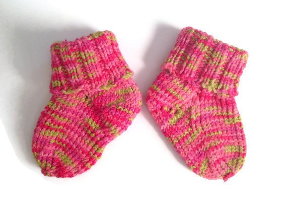 Baby Socks Handknit Booties in Pink and Green