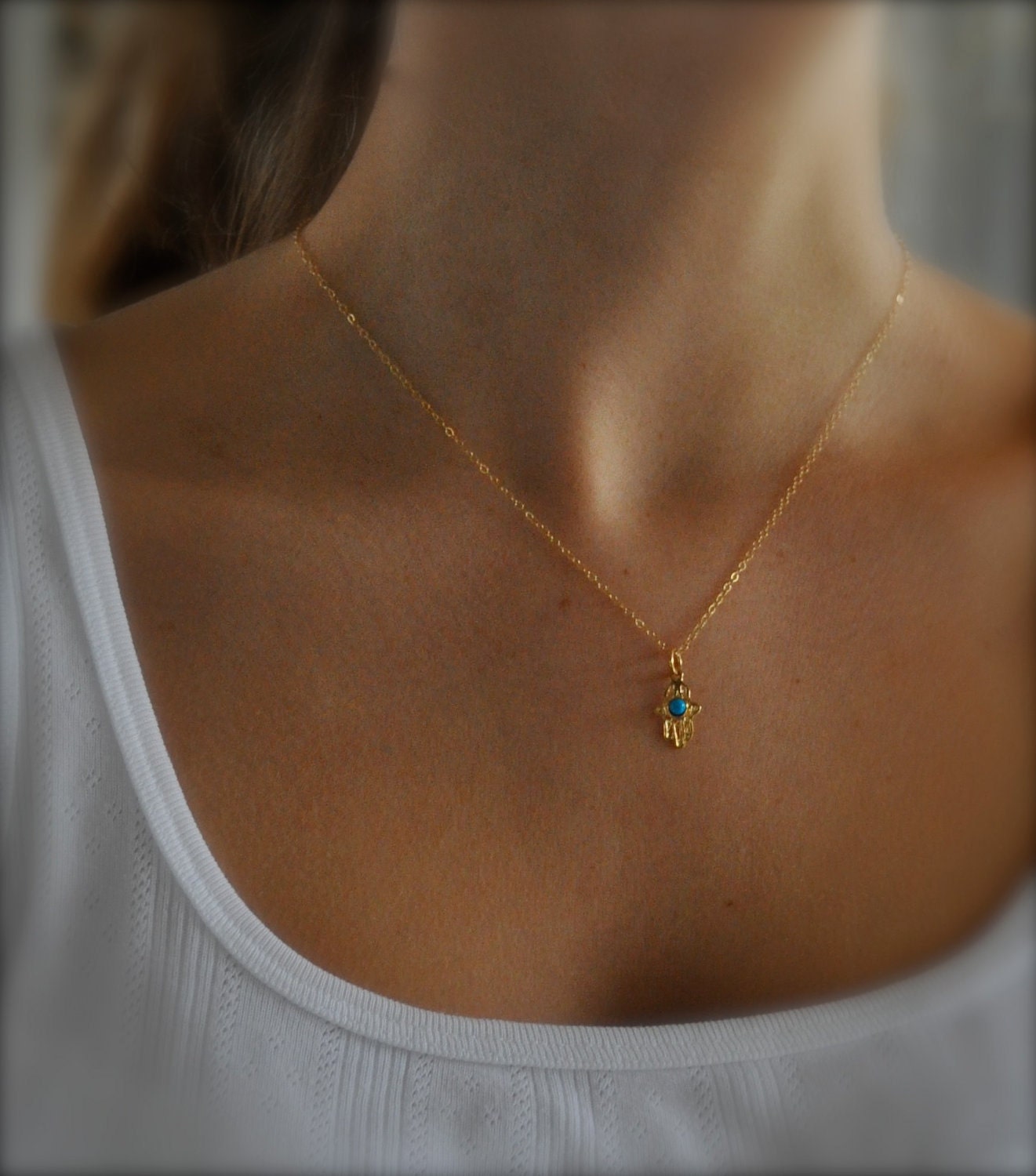 Evil Eye Hamsa Necklace Turquoise Gemstone