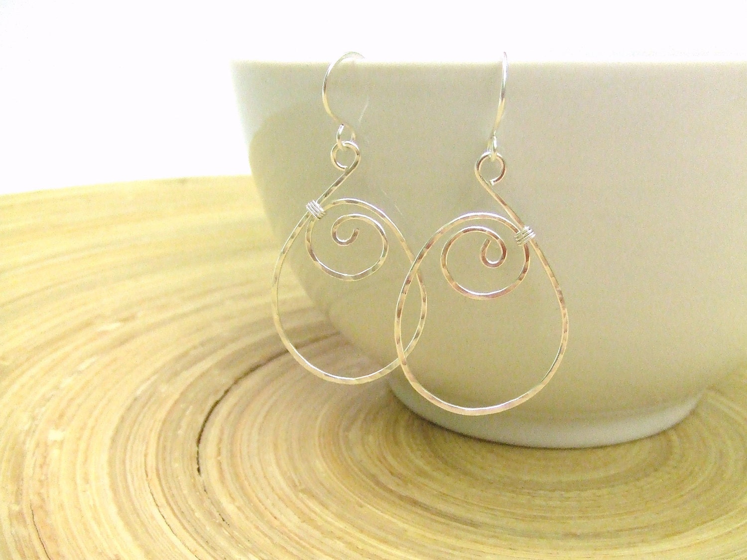 Silver Hoop Earrings Wire Wrap Earrings Spiral Earrings Hammered Earrings Wire Wrapped Jewelry Holiday Accessories Jewelry Gifts Under 20