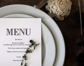 Printable Modern Vintage Menu Card / (DIY)