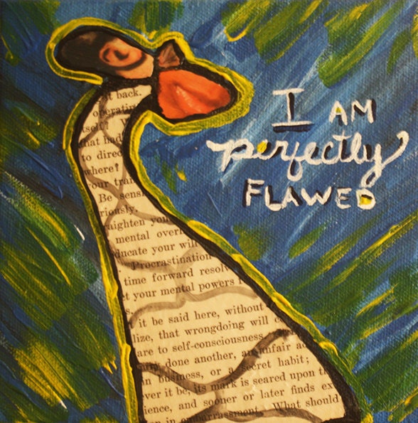 I Am Perfectly Flawed Original Collage and Acrylic Painting 6x6