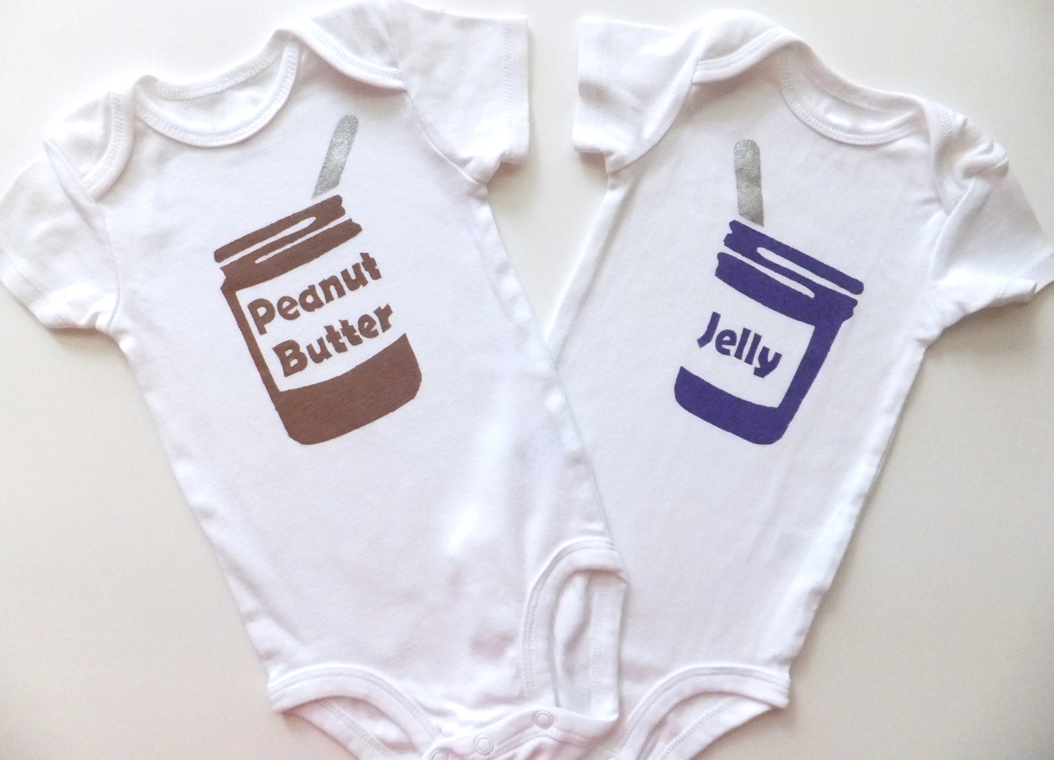 Peanut Butter and Jelly Onesies Set (Peanut Butter Brown and Grape Jelly Purple) 3-6M Baby Bodysuit -- Twin Set