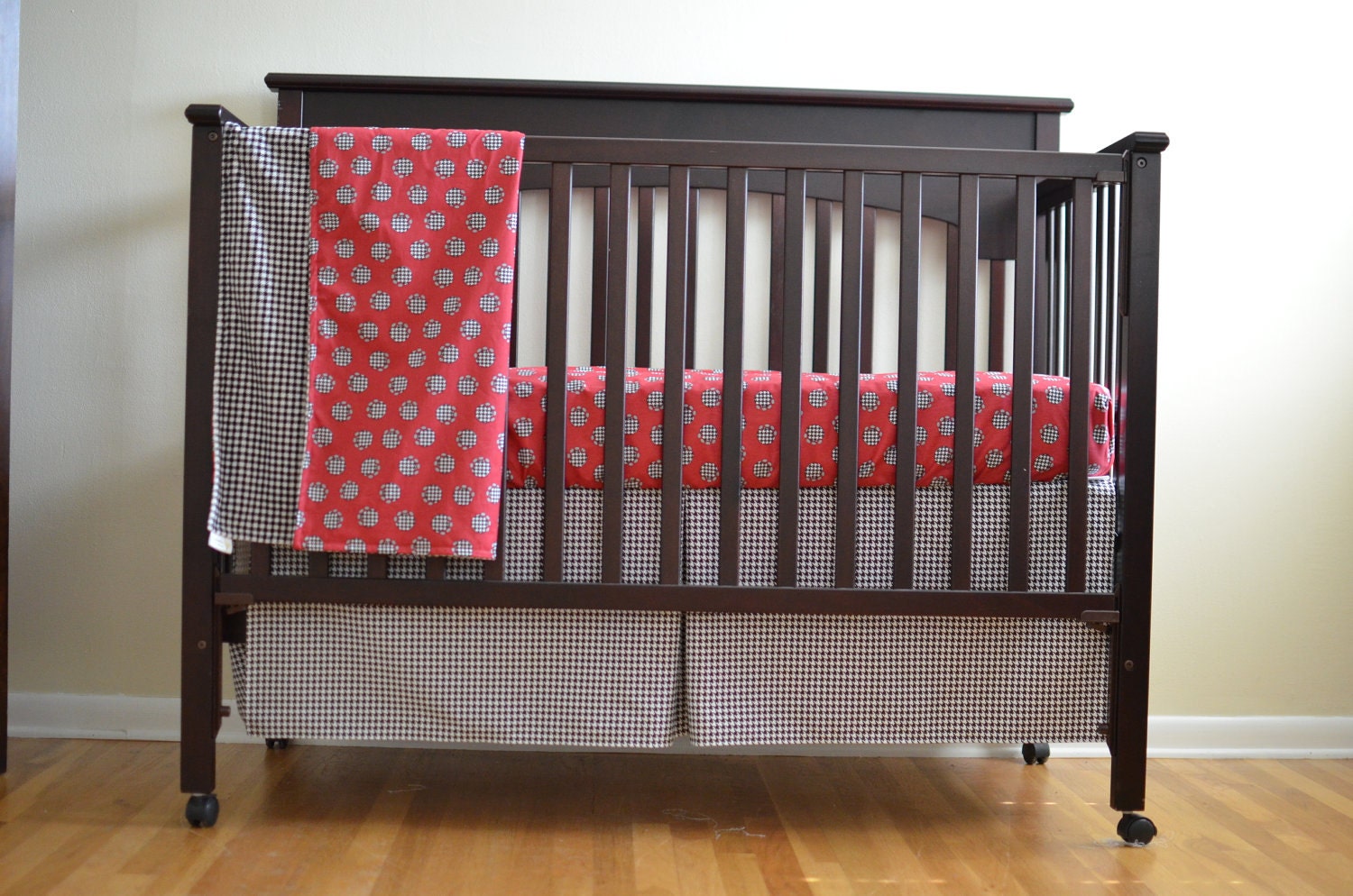 Houndstooth Elephant Footprints on Crimson, custom, made to order, baby bedding