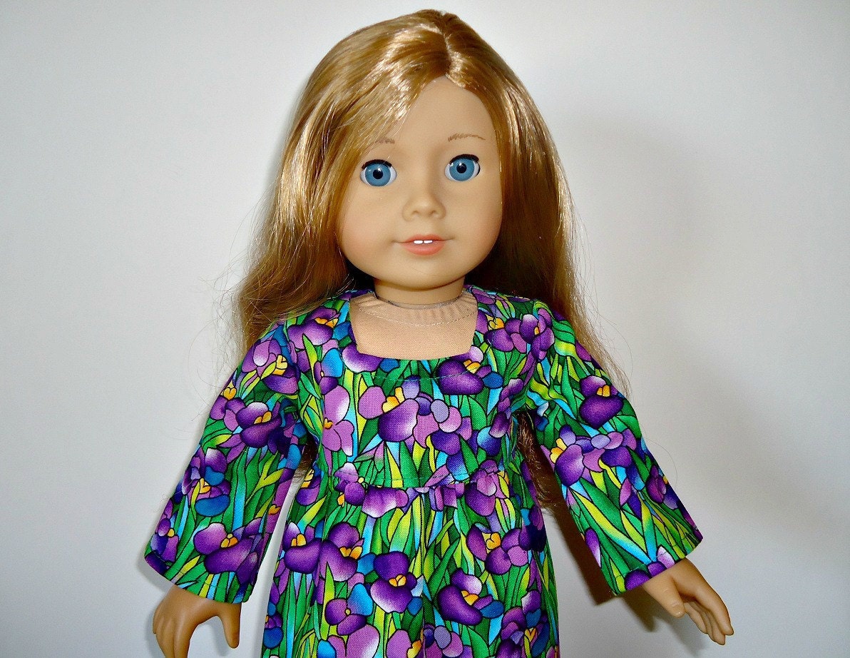 American Girl Dress Bright Green and Purple Flowers fits 18 inch doll