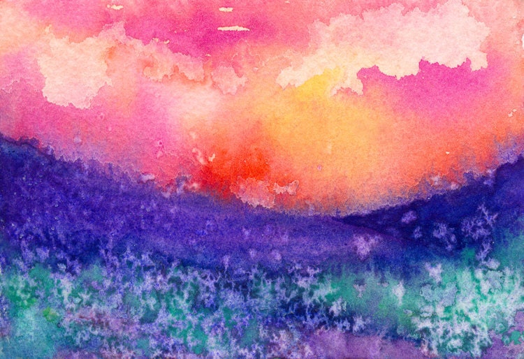 ACEO Art Lupin Valley Watercolour Painting - Art Print