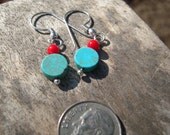 Turquoise and Red Coral Earrings