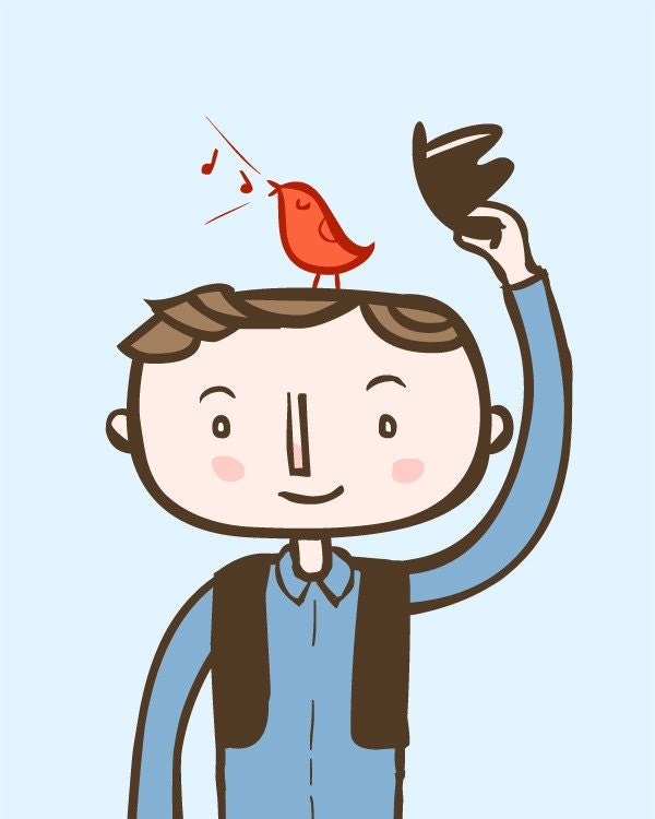 Bird Radio - 8 x 10 Art Illustration Print