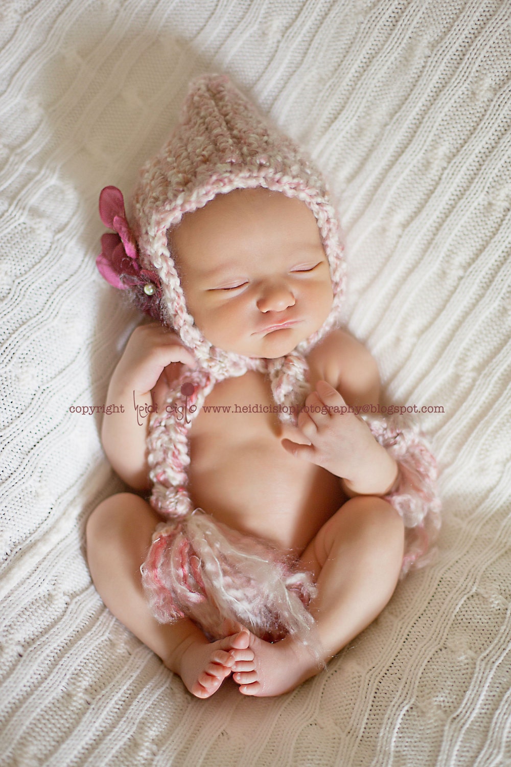 Crochet Newborn Pixie Bonnet Hydrangea Photography Prop OOAK