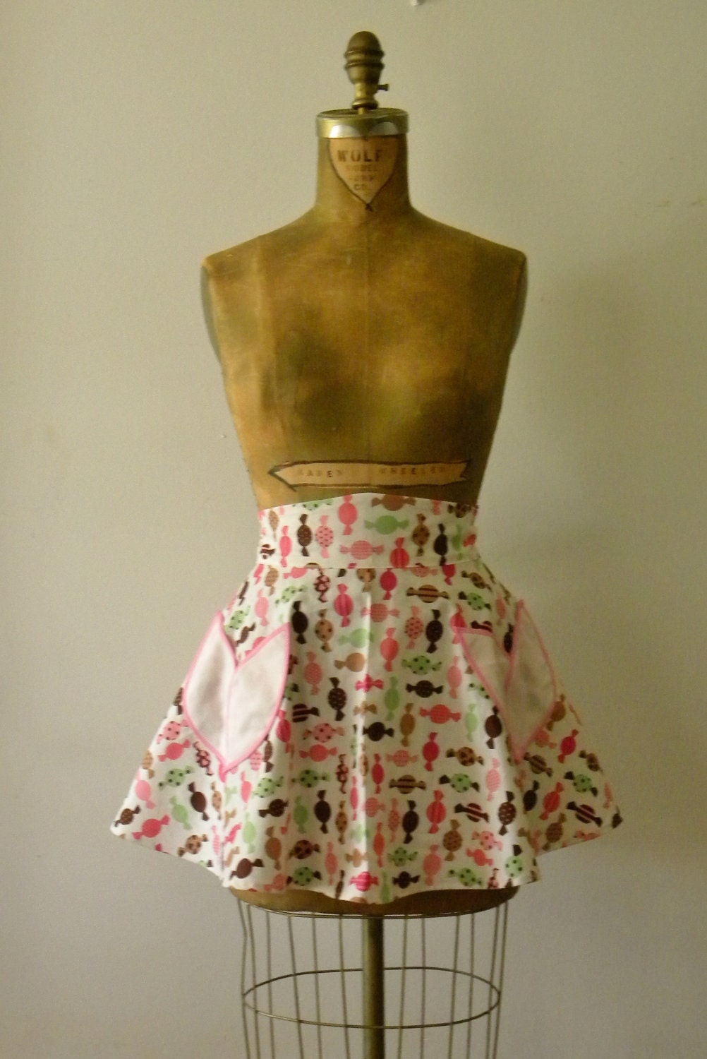 Womens Dora Half Apron 50s Circle Skirt Candies Fabric