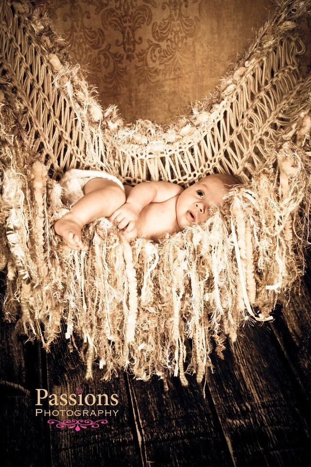 Sepia Brown Fringe Hammock Baby Photo Prop Blanket Photography Prop Newborn Infant 'Granola'