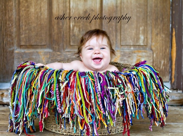 Vivid Colors Fringe Nest Basket Prop Baby Blanket Fringie Bohemian 'Medley' (Lime Green, Purple, Turquoise, Red, Yellow, Etc)