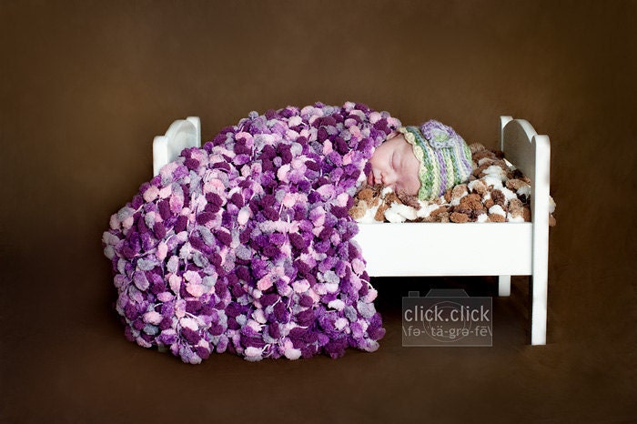 Purple Pink Baby Girls Blanket Photo Prop. 2x2 Popcorn Pom Texture Photography Prop. 'Plum Mixed Up' Mini Rug