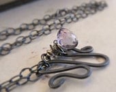 Lilac Mystic Quartz Sterling Necklace Oxidized Silver Rustic Chain/ Asterisk - ExcoloDesign
