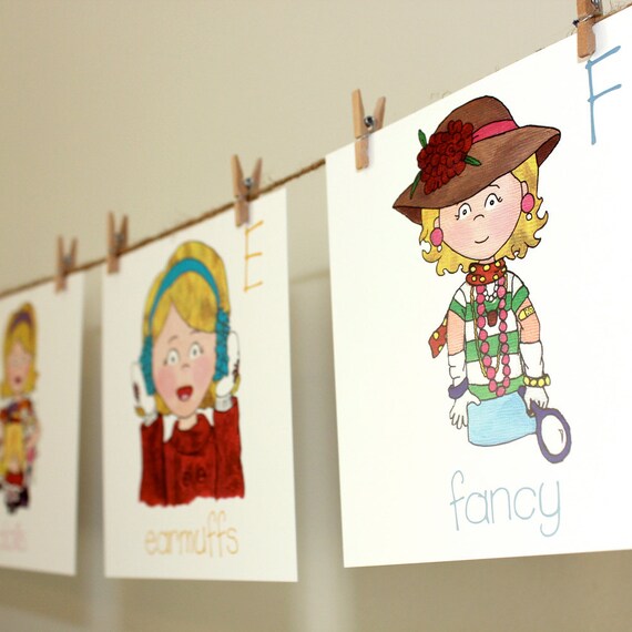 Alphabet Wall Cards, Blonde Girl - Back to School, Children's Room Artwork, Nursery Artwork