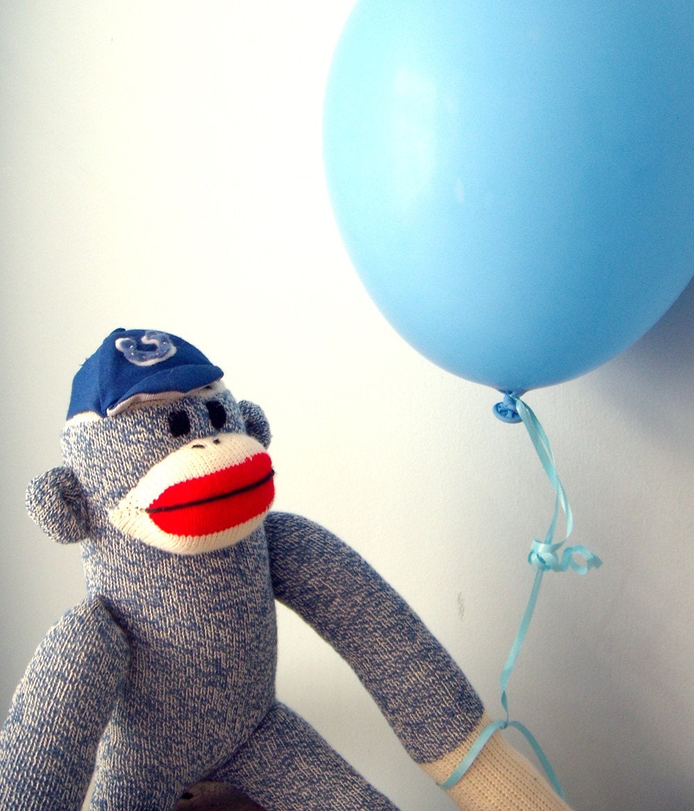 Sock Monkey Plush - Handmade with Sports Team Hat - Children's Toy, Stuffed Animal