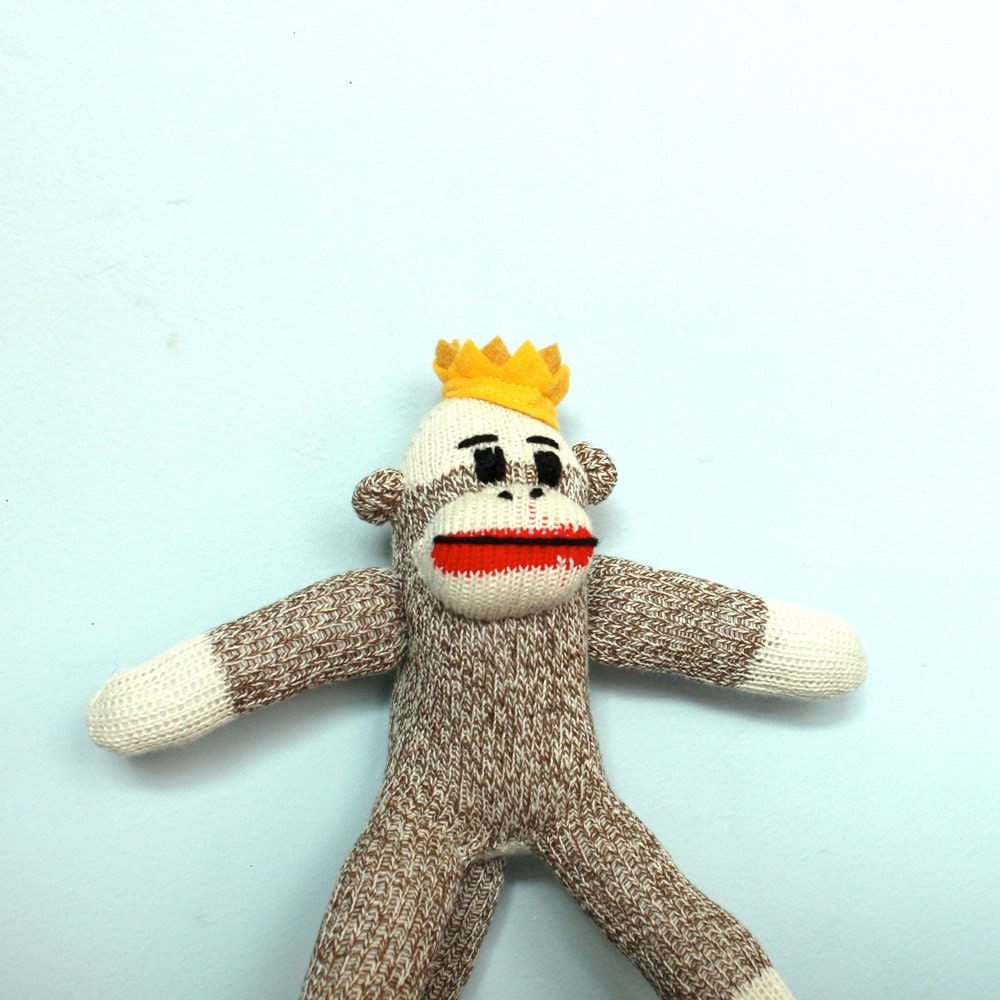 King Sock Monkey Plush - Easter basket toy, Royalty, Crown, Sock Monkey Doll, Stuffed Animal