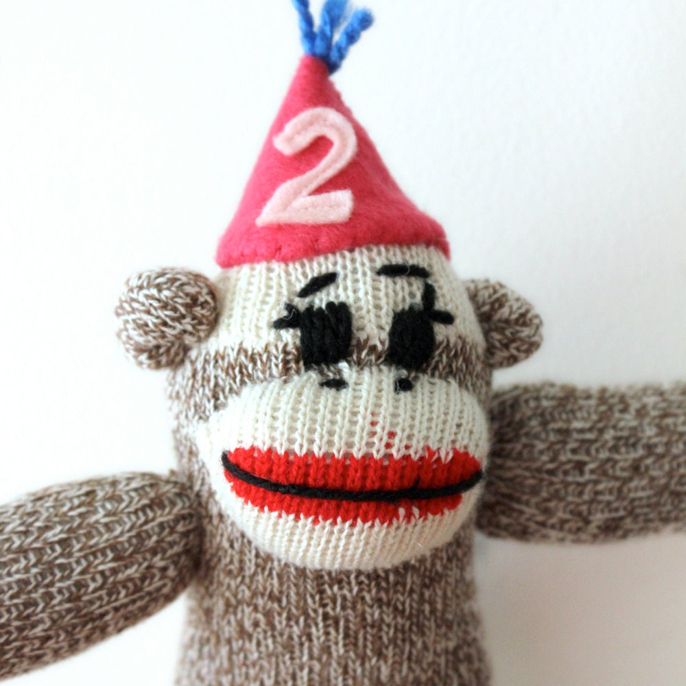 Sock Monkey Birthday Cake Topper - Girl Sock Monkey Birthday Party, custon kids birthday, Gift topper
