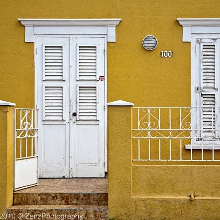 Caribbean Travel photography - yellow house - urban home architecture building - wall art - 6x6