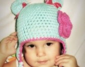 Adorable Teddy Bear Earflap Hat with Flower and Ribbon Accent -- Perfect for the Lovely Little Lady in your life
