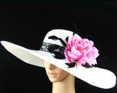 Derby Hat Dress Hat Wide Brim Hat Fashion Sun Hat ...Wedding Tea Party Ascot Church Kentucky Derby WHITE - theoriginaltree